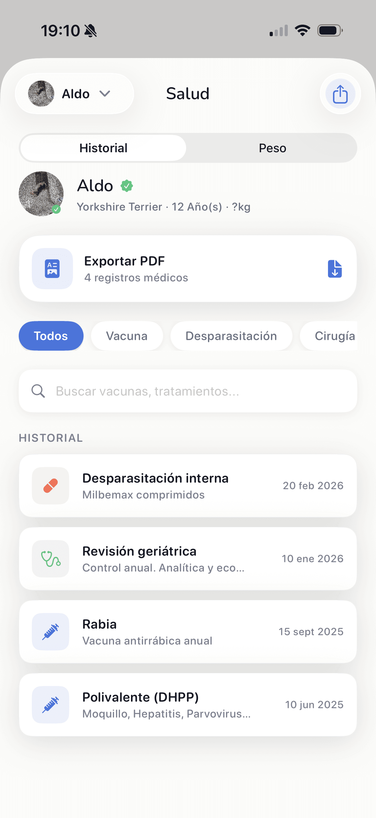 Historial médico completo en Huella